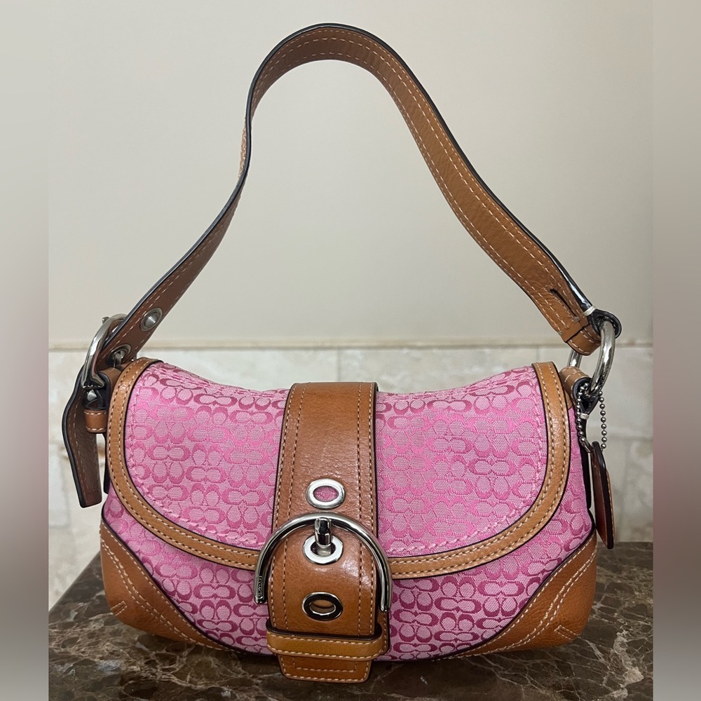 Pink Canvas Coach Shoulder Bag
